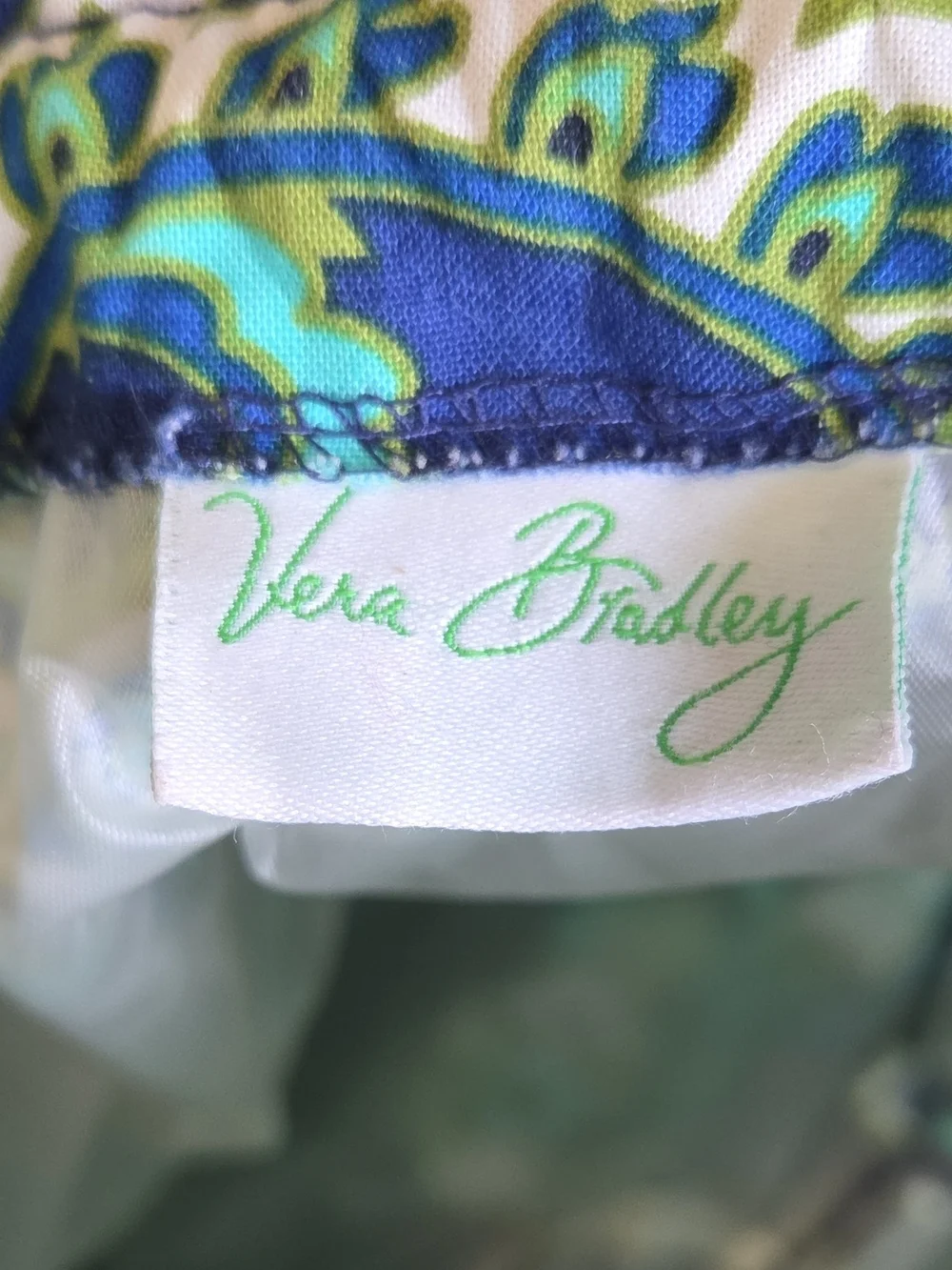 Vera Bradley Navy Green Paisley Drawstring Lined Cosmetic Pouch Swimsuit Tote